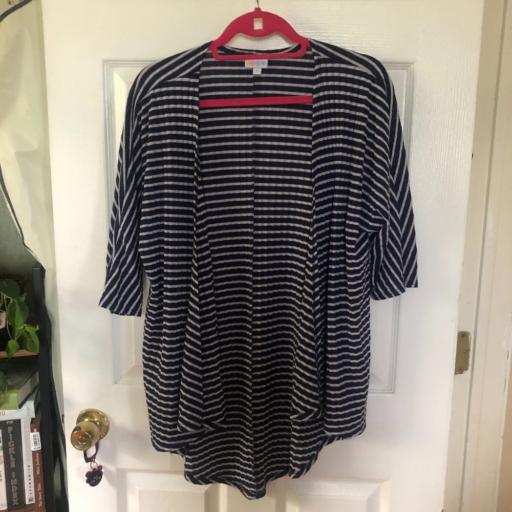 LuLaRoe Navy White Striped open cardigan S